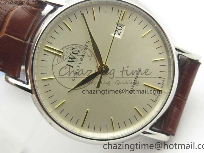 MIROTIME 0305 Portofino Automatic SS TWF 1:1 Best Edition Silver Dial Gold Markers on Brown Leather Strap A Bright 7203